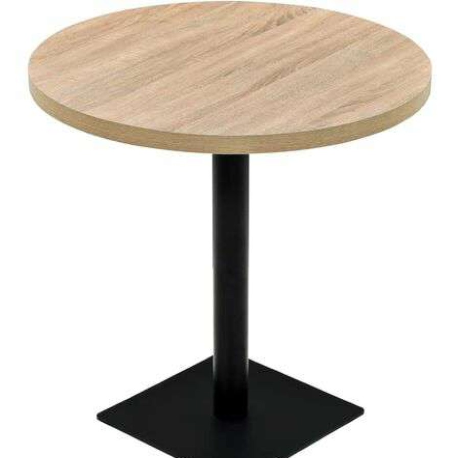 Table Haute Et Bar * | Budget Helloshop26 Table Haute Mange Debout Bar Bistrot Mdf Et Acier Rond 80 Cm Chene Marron Beige