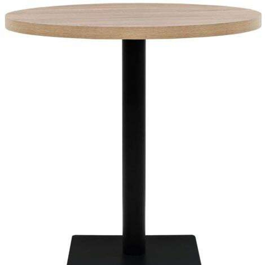 Table Haute Et Bar * | Budget Helloshop26 Table Haute Mange Debout Bar Bistrot Mdf Et Acier Rond 80 Cm Chene Marron Beige