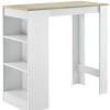 Table Haute Et Bar * | Remise Helloshop26 Table De Bar Haute Avec Rangement Table Bistro 110 Cm Blanc Et Chene Beige