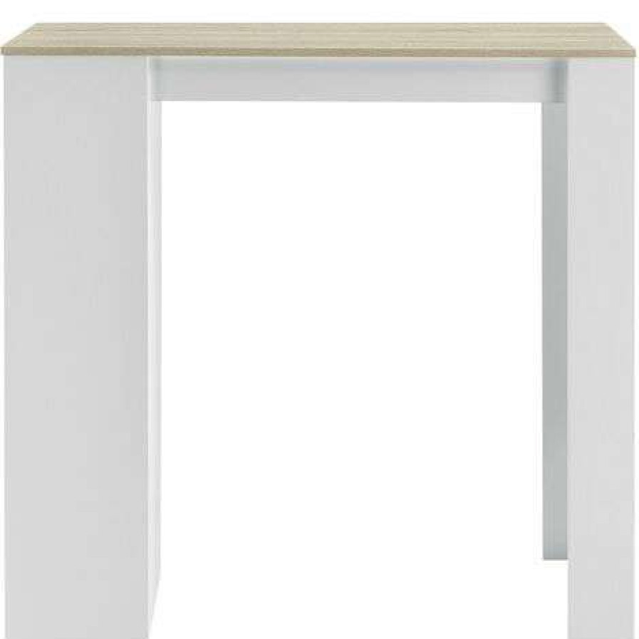 Table Haute Et Bar * | Remise Helloshop26 Table De Bar Haute Avec Rangement Table Bistro 110 Cm Blanc Et Chene Beige