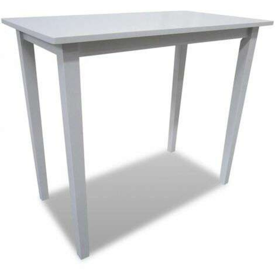 Table Haute Et Bar * | Offres Helloshop26 Table Haute Mange Debout Bar Bistrot En Bois Blanc Blanc