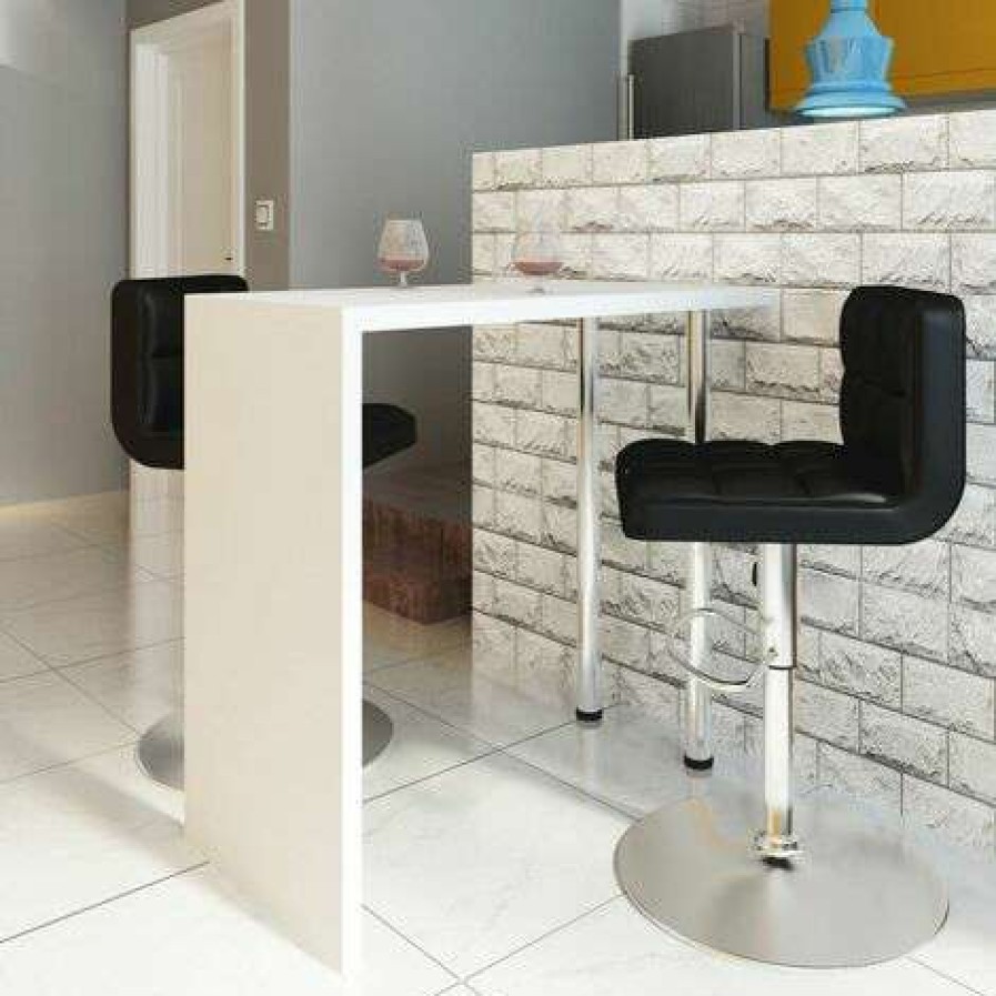 Table Haute Et Bar * | Top 10 Happyshopping Table De Bar Mdf Avec 2 Pieds En Acier Haut Brillance Blanc