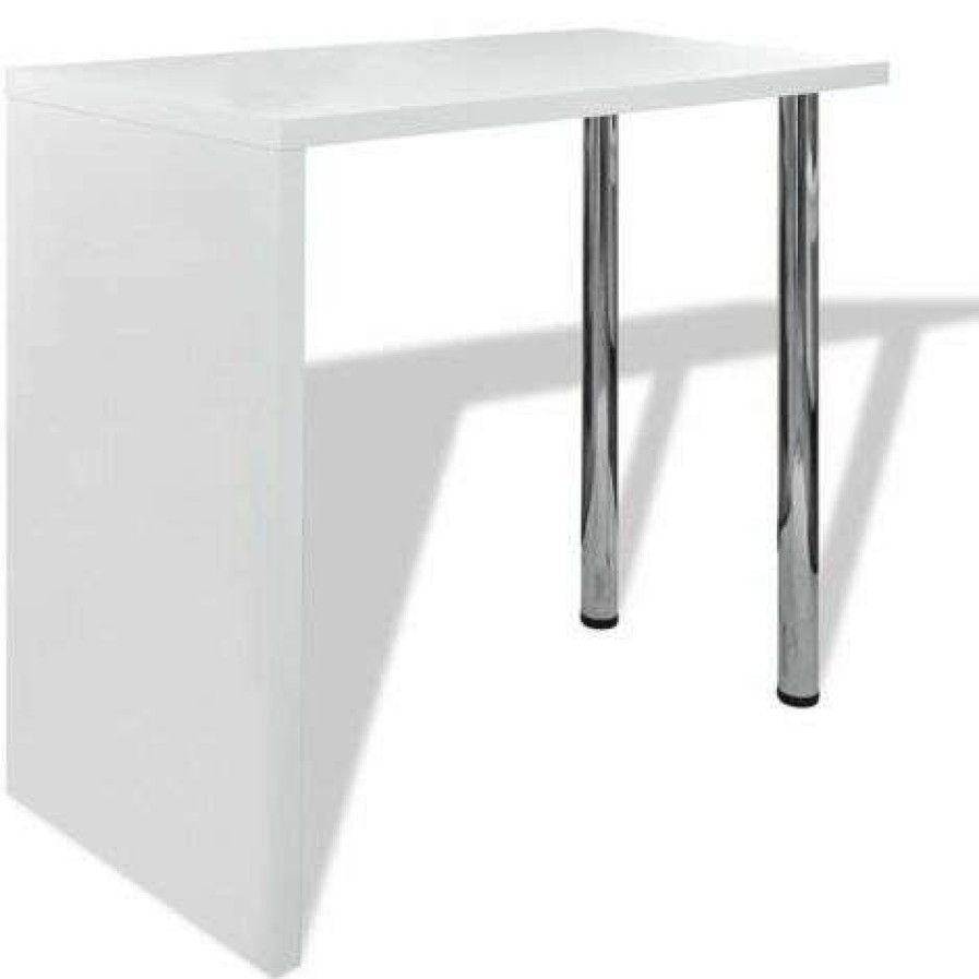 Table Haute Et Bar * | Top 10 Happyshopping Table De Bar Mdf Avec 2 Pieds En Acier Haut Brillance Blanc