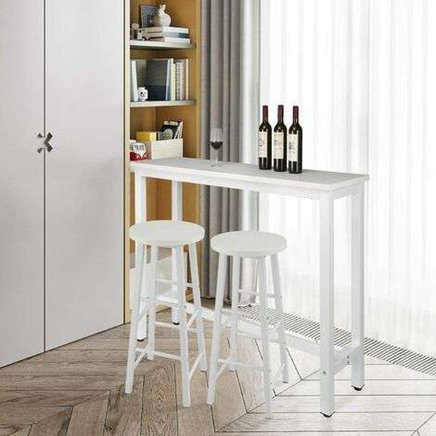 Table Haute Et Bar * | Vente Flash Woltu 1Xtable De Bar + 2Xtabourets De Bar En Mdf Et Metal. Design Industriel. 140X40X100Cm. Blanc