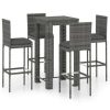 Table Haute Et Bar * | Nouveau Topdeal Ensemble De Bar De Jardin 5 Pcs Et Coussins Resine Tressee Gris Ff3064795_Fr