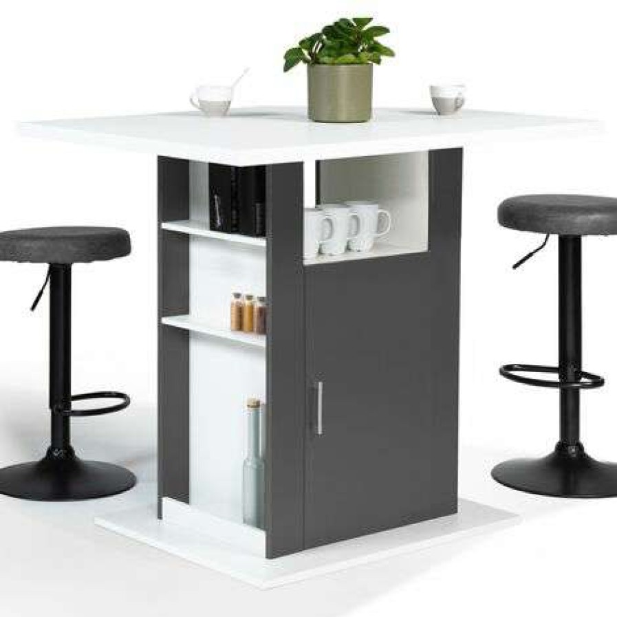 Table Haute Et Bar * | Remise Idmarket Ilot Central Ugo 110 Cm Bois Blanc Et Gris Avec Rangements