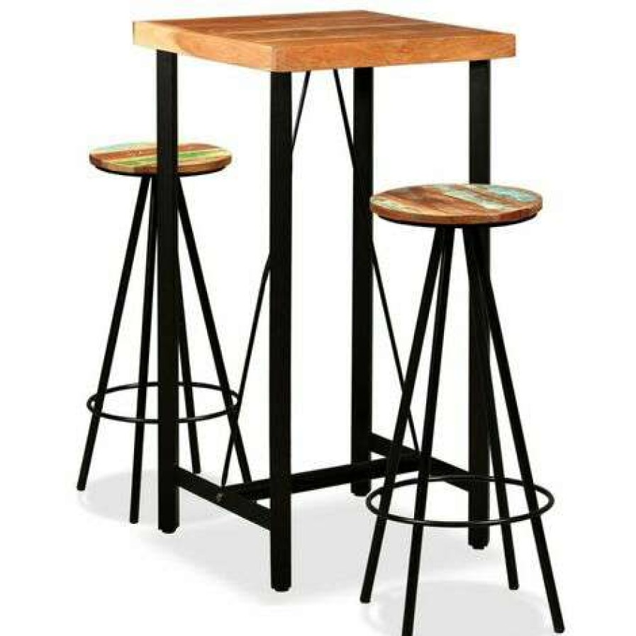 Table Haute Et Bar * | Meilleure Vente Happyshopping Ensemble De Bar 3 Pcs Bois D'Acacia Massif Et De Recuperation