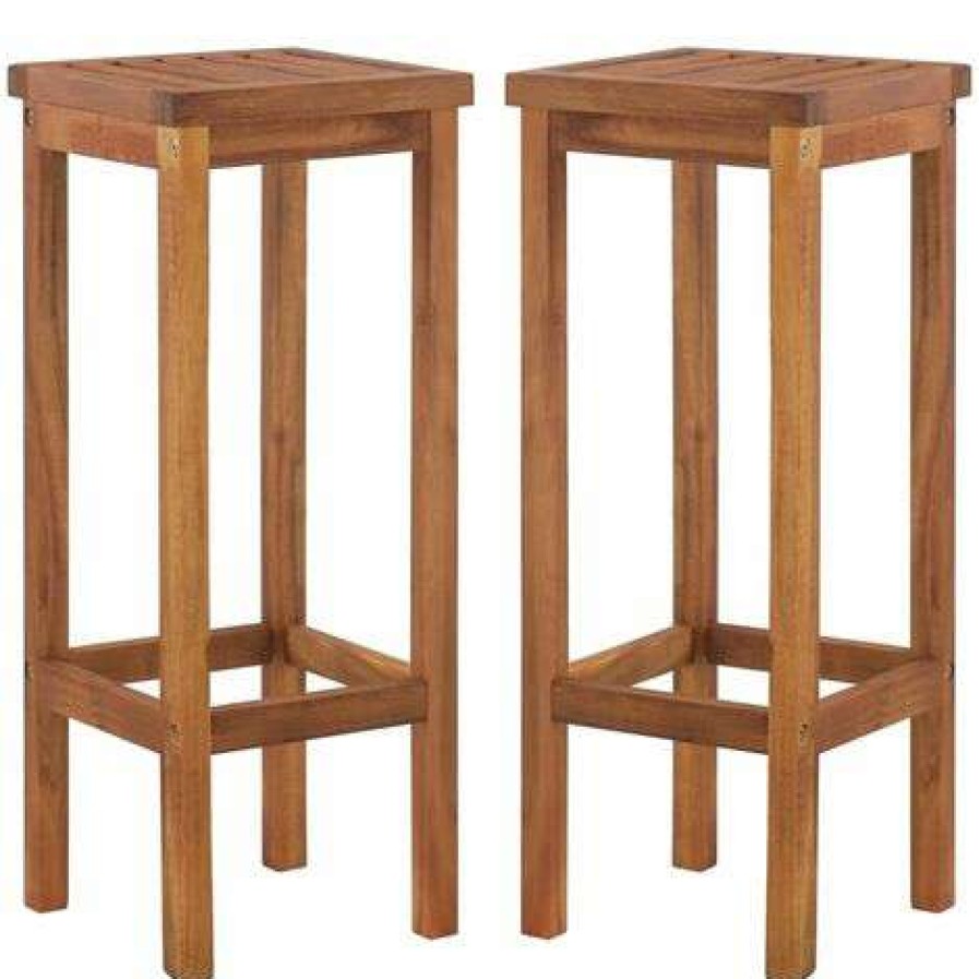 Table Haute Et Bar * | Coupon Nova 2 Tabourets A 2 Pc En Bois En Bois D'Acacia Solide Tabourets De Bar 2 Pcs Bois D'Acacia Solide