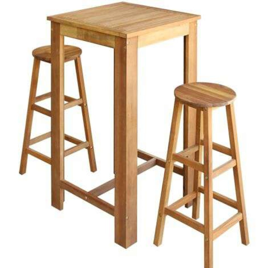 Table Haute Et Bar * | Meilleure Vente Litzee Table Et Tabourets De Bar 3 Pcs Bois D'Acacia Massif #