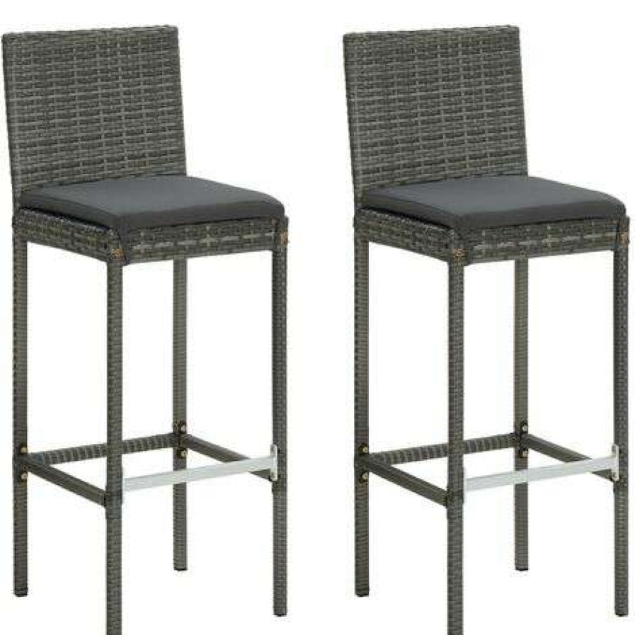 Table Haute Et Bar * | Bon Marche Topdeal Ensemble De Bar De Jardin 3 Pcs Et Coussins Resine Tressee Gris Ff3064793_Fr