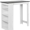 Table Haute Et Bar * | Budget Oobest Table Haute Table De Bar Mange-Debout Avec 4 Etageres De Rangements, Blanc + Noir