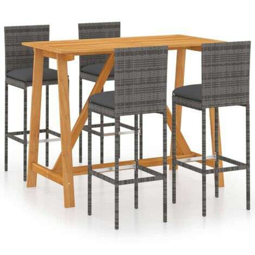 Table Haute Et Bar * | Offres Topdeal Ensemble De Bar De Jardin Avec Coussins 5 Pcs Gris Ff3067959_Fr