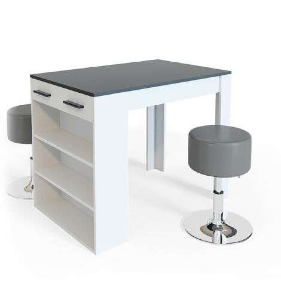 Table Haute Et Bar * | Meilleure Affaire Table De Bar Repose" Blanche/Anthracite Avec 2 Tabourets Vicco