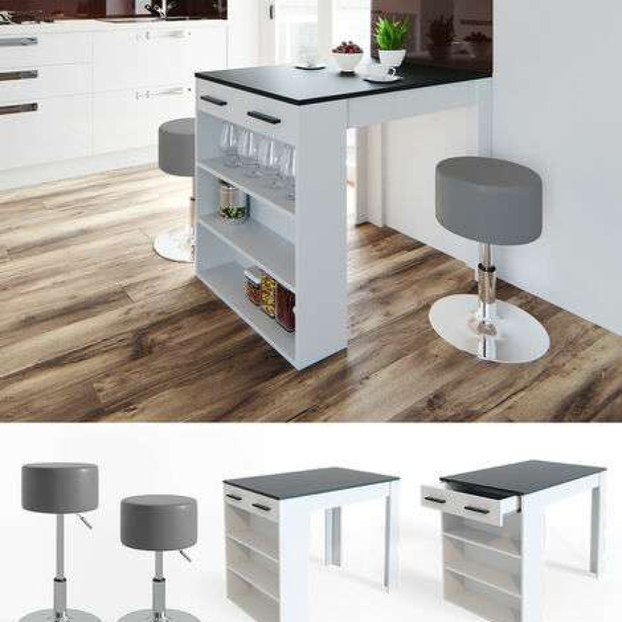 Table Haute Et Bar * | Meilleure Affaire Table De Bar Repose" Blanche/Anthracite Avec 2 Tabourets Vicco