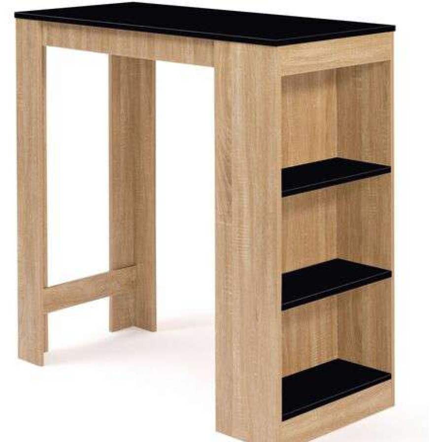 Table Haute Et Bar * | Meilleure Affaire Idmarket Table De Bar Barth 2 A 4 Personnes Bois Imitation Hetre Plateau Noir