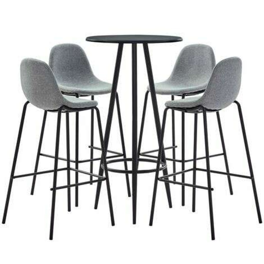 Table Haute Et Bar * | Budget Hommoo Ensemble De Bar 5 Pcs Tissu Gris Clair Hdv21905