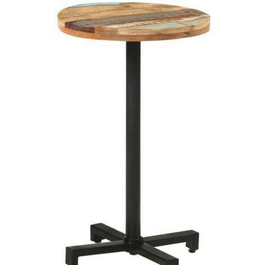 Table Haute Et Bar * | De Gros Happyshopping Table De Bistro Ronde O50 75 Cm Bois De Recuperation Massif