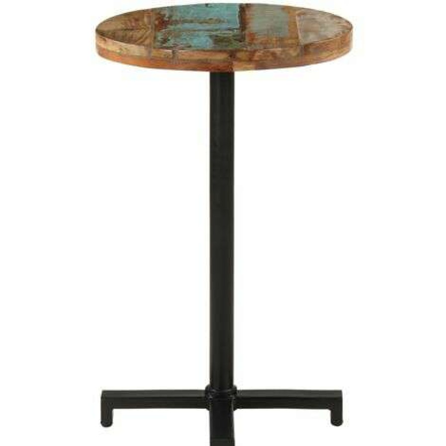 Table Haute Et Bar * | De Gros Happyshopping Table De Bistro Ronde O50 75 Cm Bois De Recuperation Massif