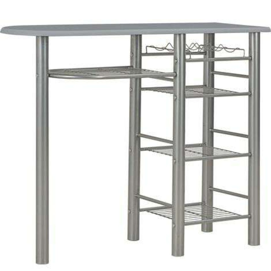 Table Haute Et Bar * | Acheter Topdeal Ensemble De Bar Avec Etageres 3 Pcs Bois Et Acier Gris