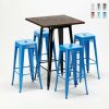 Table Haute Et Bar * | Top 10 Ahd Amazing Home Design Ensemble Little Italy Table Haute Et 4 Tabourets En Metal Tolix Style Industriel | Couleur: Bleu