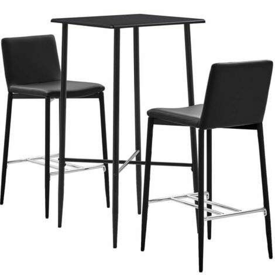 Table Haute Et Bar * | Bon Marche Hommoo Ensemble De Bar 3 Pcs Similicuir Noir Hdv22086