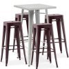 Table Haute Et Bar * | Grosses Soldes Privatefloor Table De Bar Argentee + X4 Tabourets De Bar En Acier Ensemble Bistrot Stylix Design Industriel Nouvelle Edition Bronze Bronze