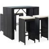 Table Haute Et Bar * | Top 10 Nova Garden Bar Set 5 Pcs Dans Polyrattan Et Verre Noire