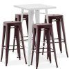 Table Haute Et Bar * | Remise Privatefloor Table De Bar Blanche + X4 Tabourets De Bar En Acier Design Industriel Set Bistrot Stylix Nouvelle Edition Bronze Bronze