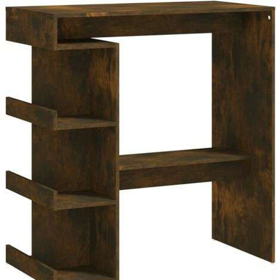 Table Haute Et Bar * | Sortie Supermarket Table De Bar Et Etagere De Rangement Chene Fume 100X50X101,5 Cm