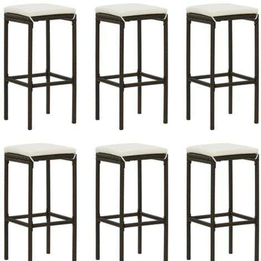 Table Haute Et Bar * | Offres Topdeal Meuble De Bar De Jardin 7 Pcs Et Coussins Resine Tressee Marron Ff3064786_Fr